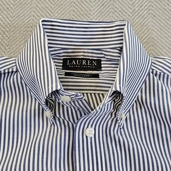 Lauren Ralph Lauren Long Sleeve Shirt Men's 15 32/33 Med Gray Stripe Stretch EUC - Picture 4 of 15